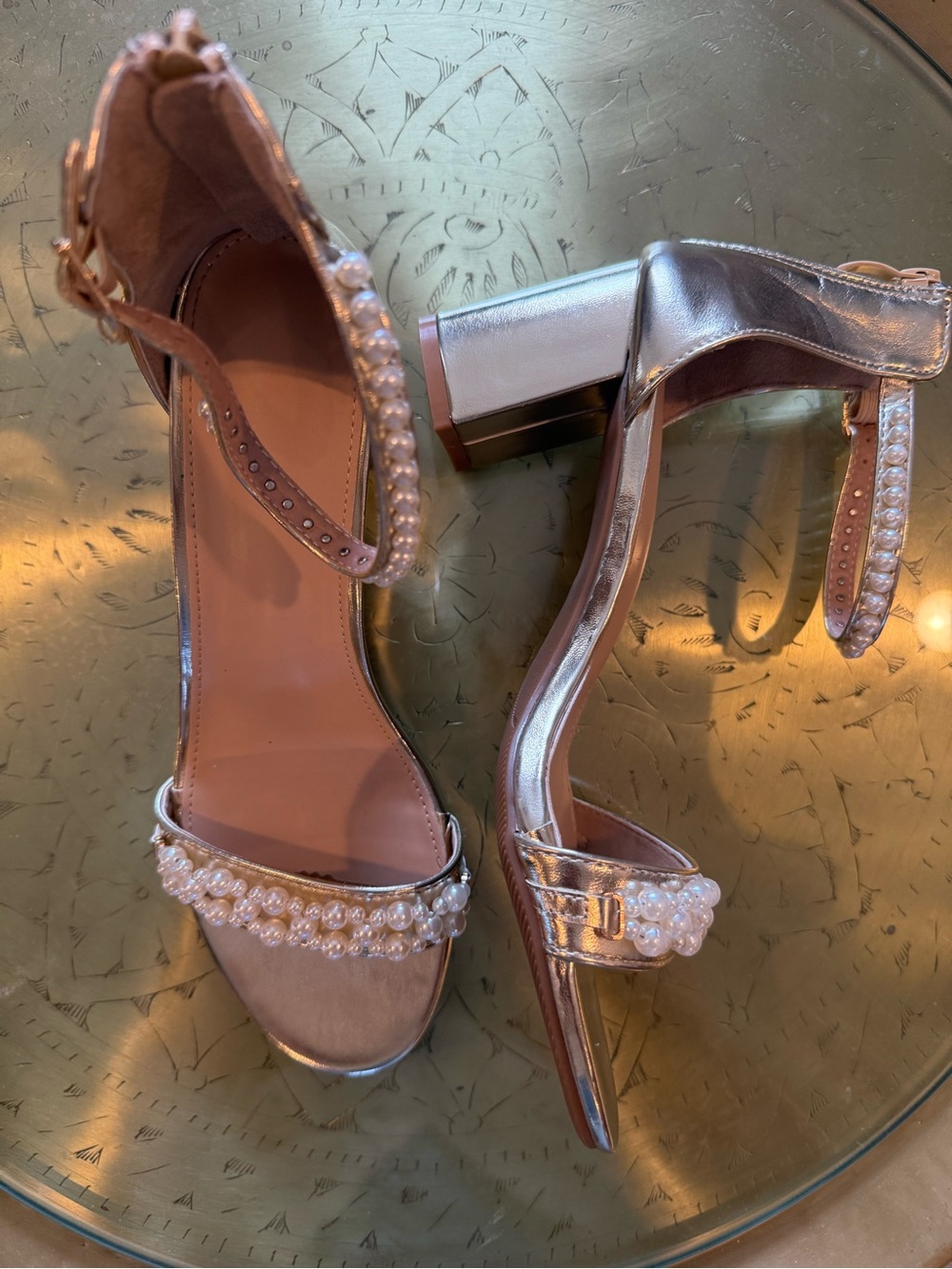 Gold and pearl wedding shoes
